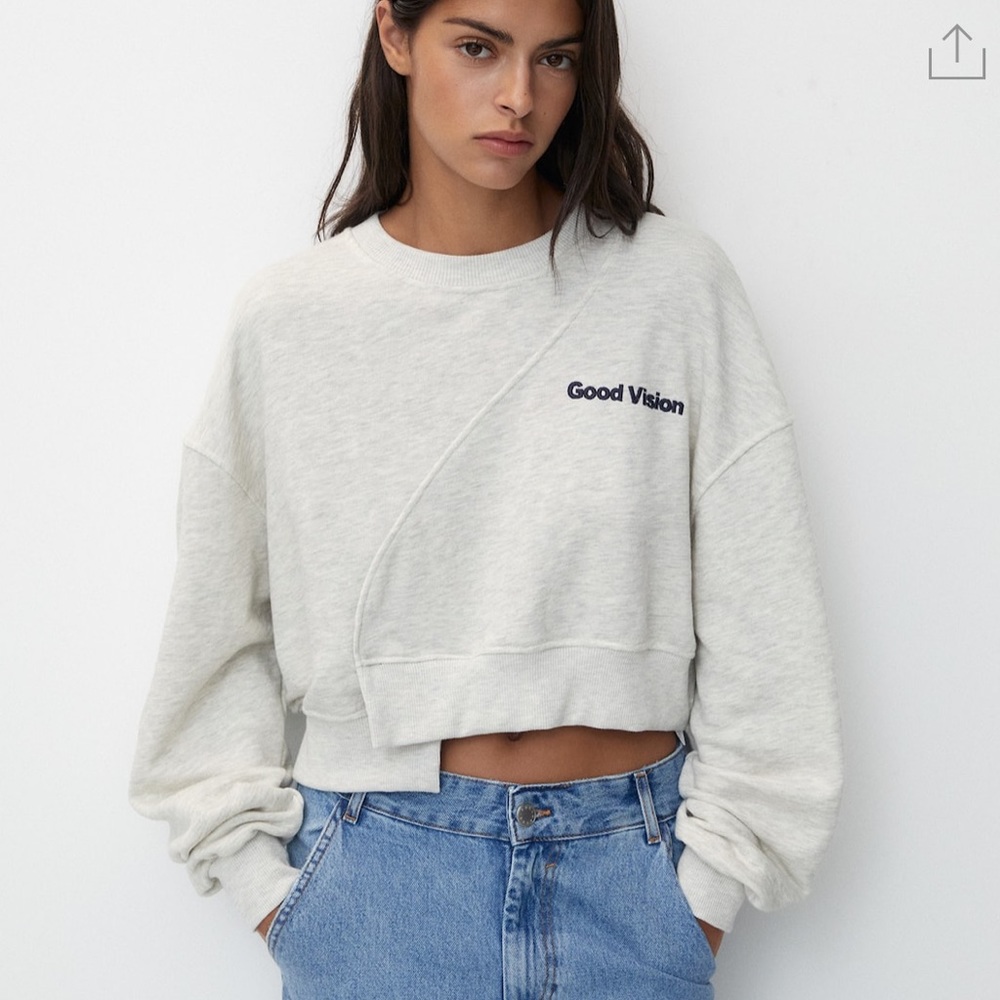 Pull&Bear Cropped Sweatshirt “Good Vision” Size S